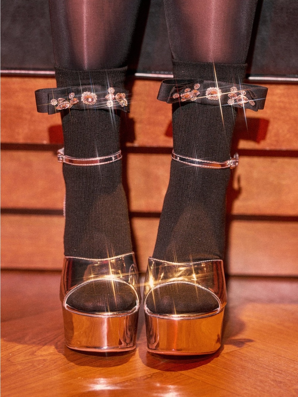 Akira NWT With A Pump Embellished Bow Socks Black Rhinestoned Dressy Women Socks